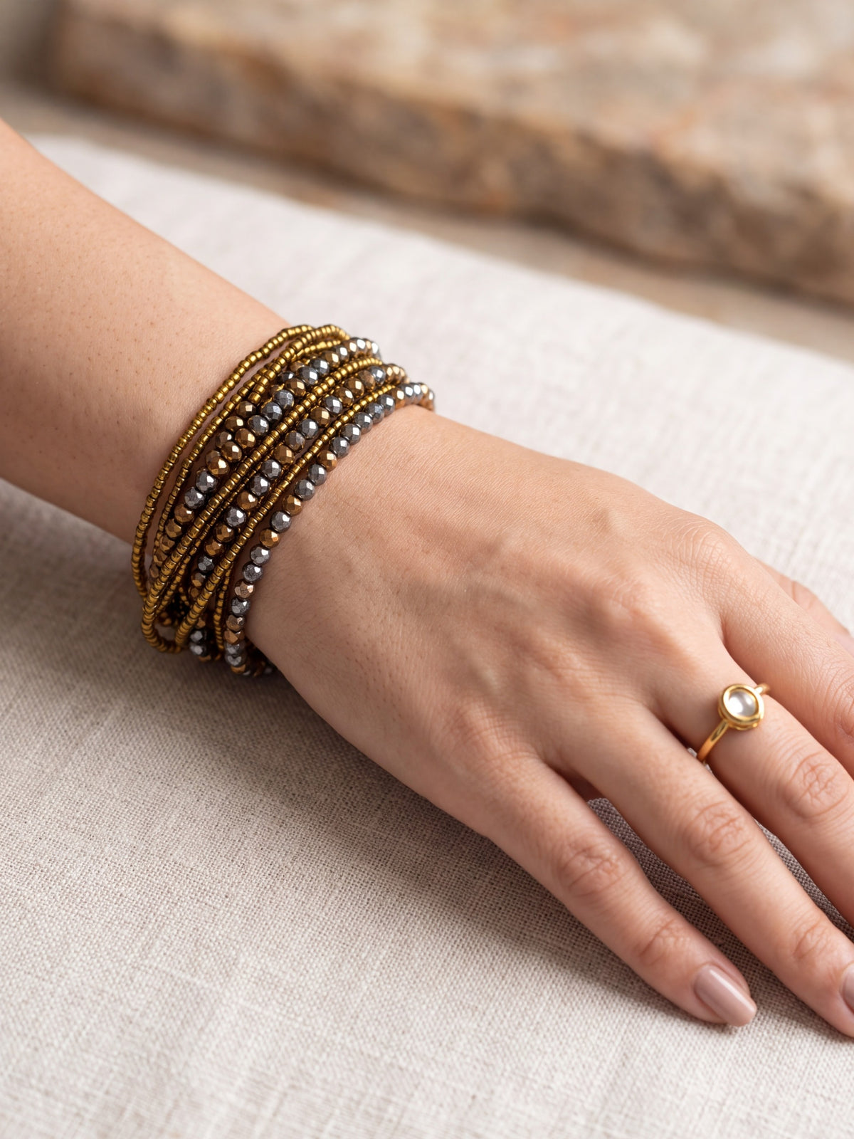 Brown Crystal Multi-Strand Magnetic Necklace
