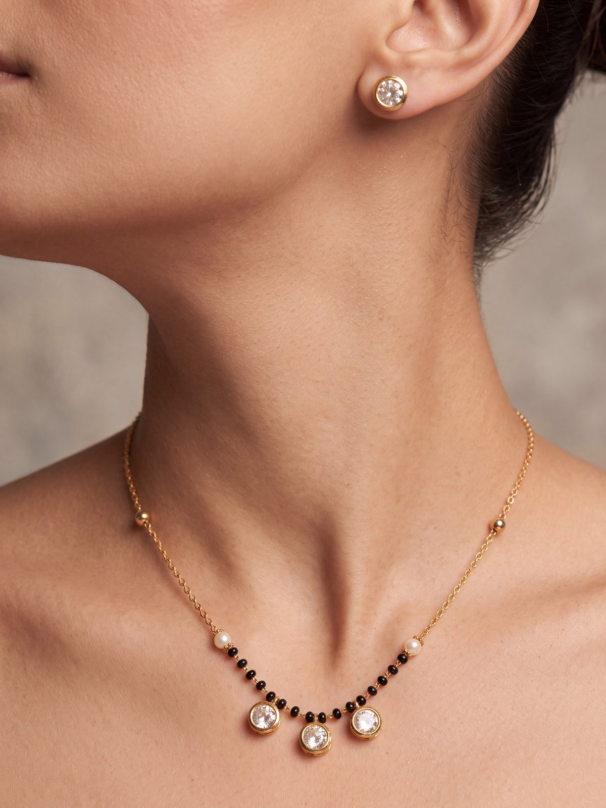 Noor Three-Stone Mangalsutra Set with Earrings