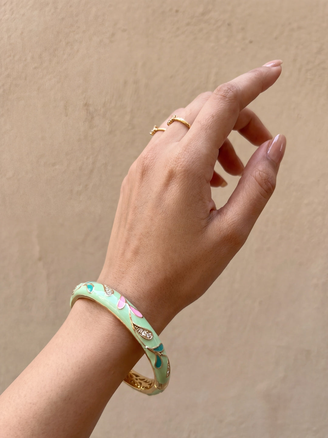 Lime Bloom Enamel Gold Bangle