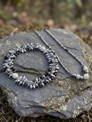 Silver & Black Layered Beaded Necklace Set