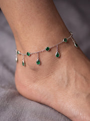 Emerald Leaf Silver Anklet