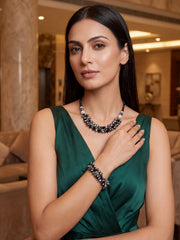 Silver & Black Layered Beaded Necklace Set