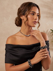 Silver & Black Layered Beaded Necklace Set