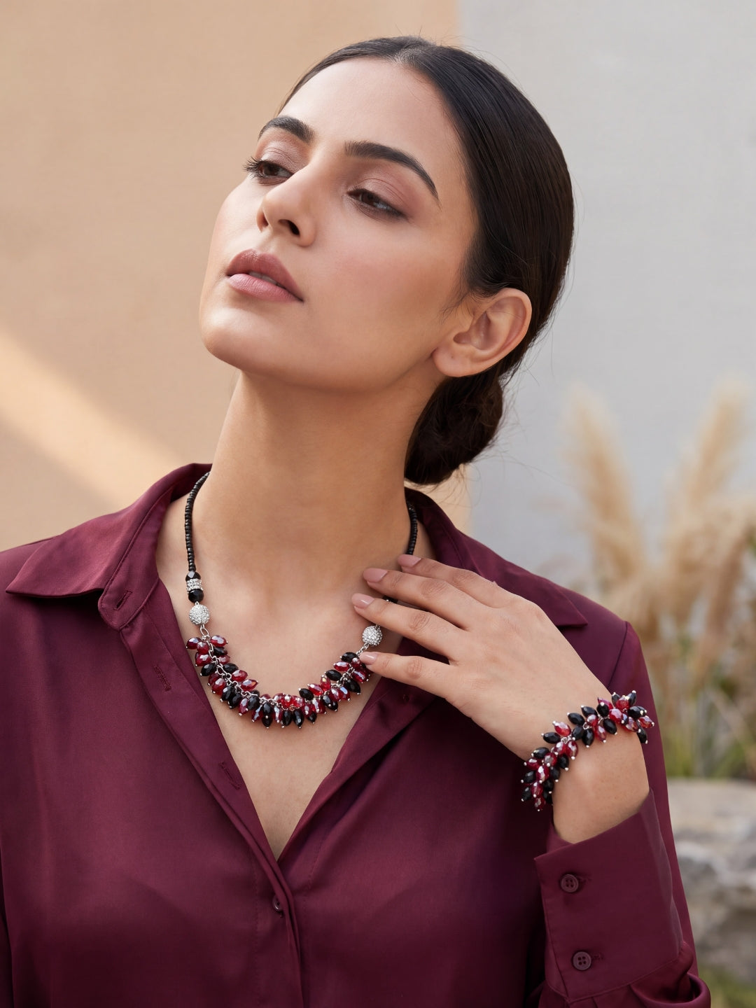 Red & Black Multi-Style Beaded Necklace Set