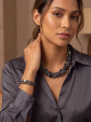 Silver & Black Layered Beaded Necklace Set