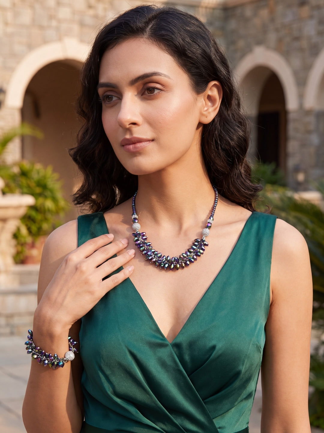Purple & Blue Multi-Style Beaded Necklace Set