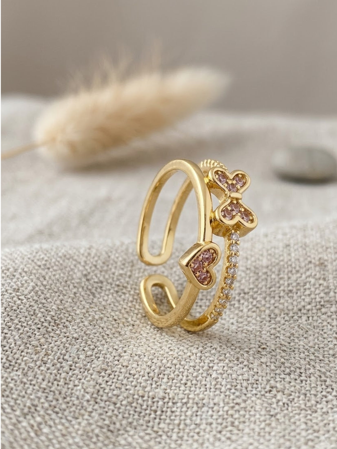 Diamond Bow Double Band Ring