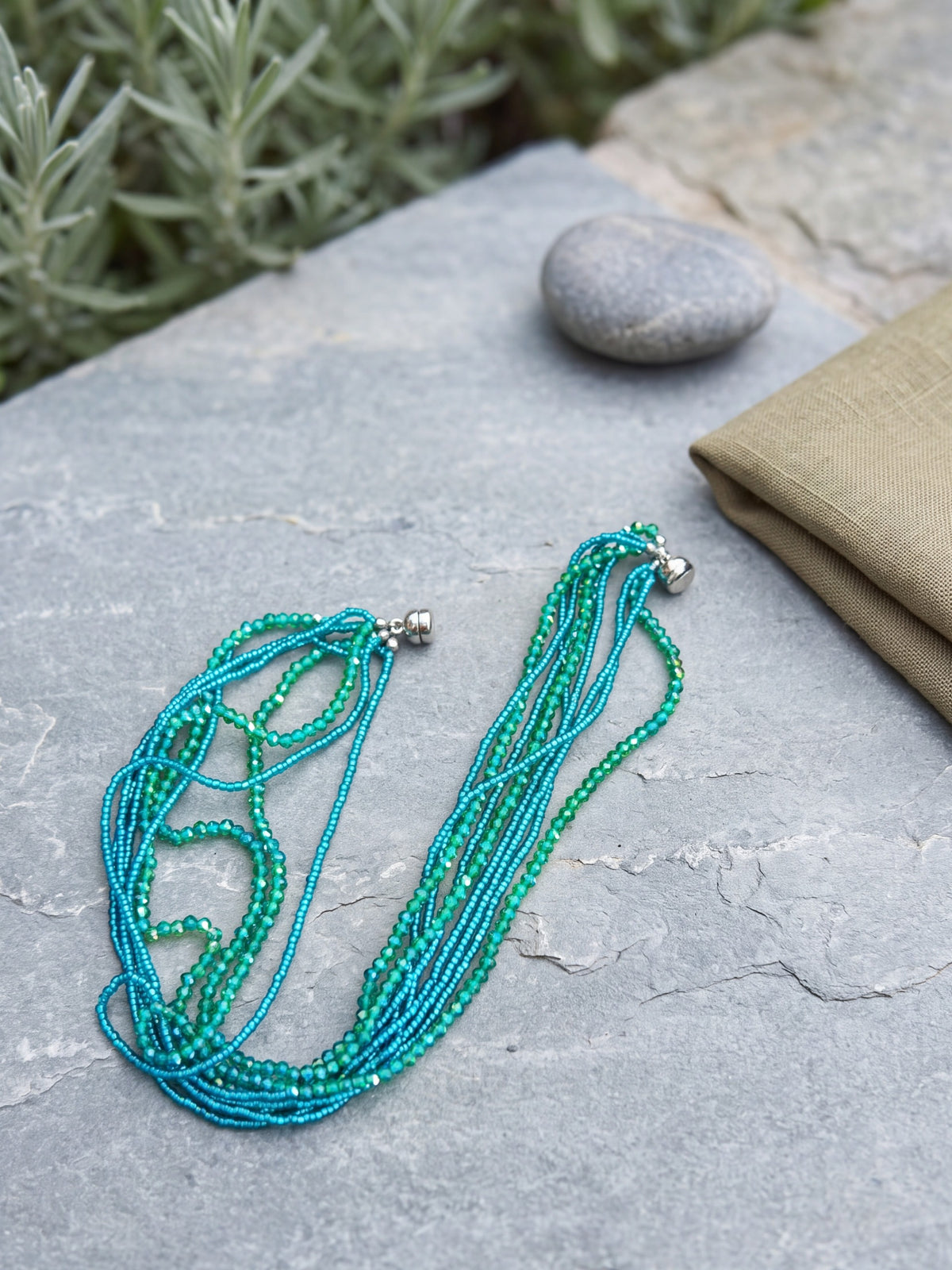 Sea Green Crystal Multi-Strand Magnetic Necklace