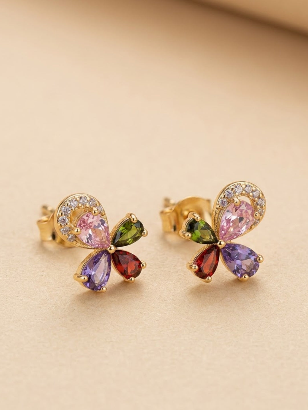 Rainbow Butterfly Crystal Stud Earrings