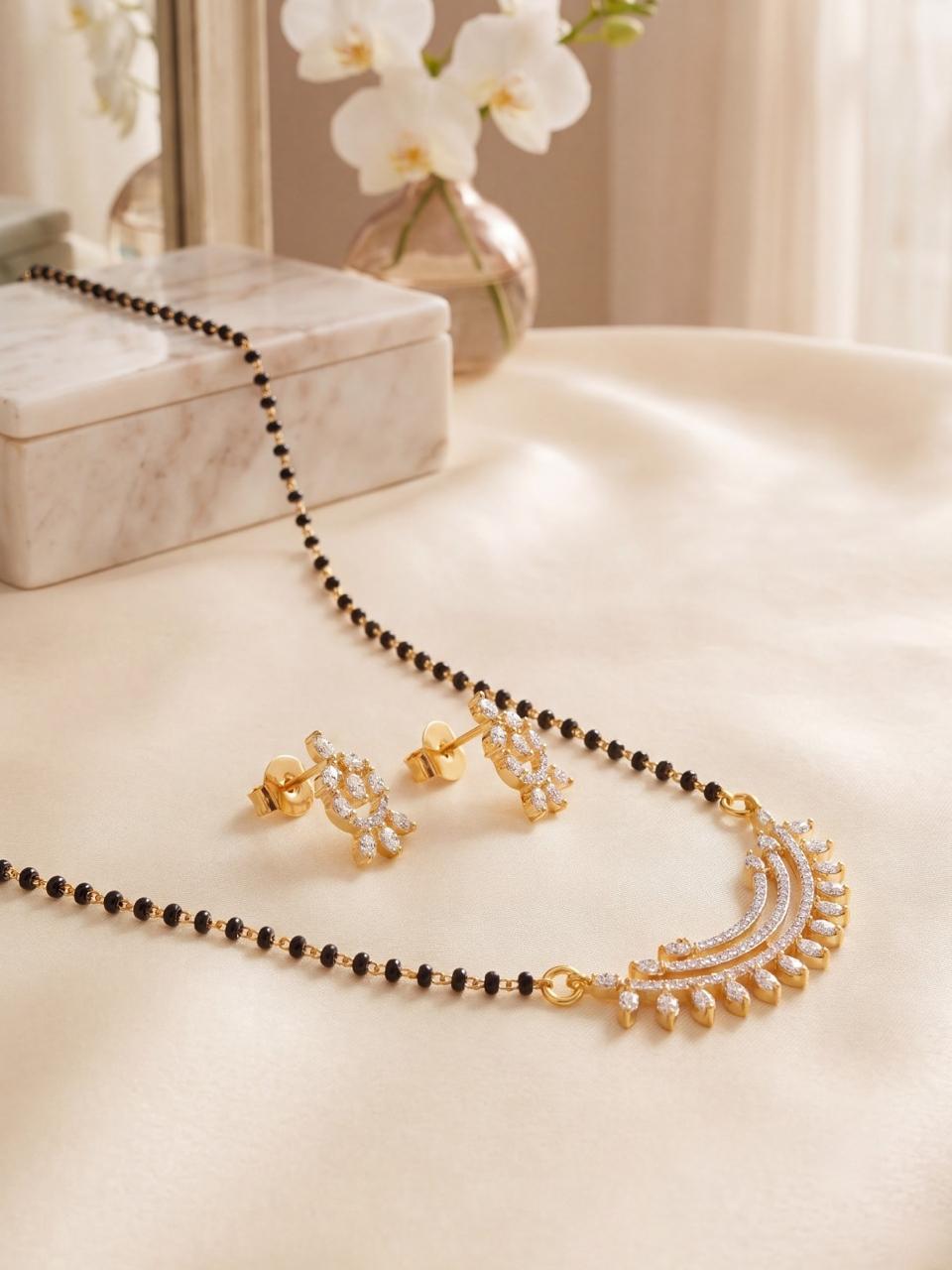 Mehka Crescent Stone Mangalsutra Set