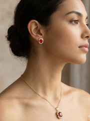 Red Angle Ruby Halo Necklace Set