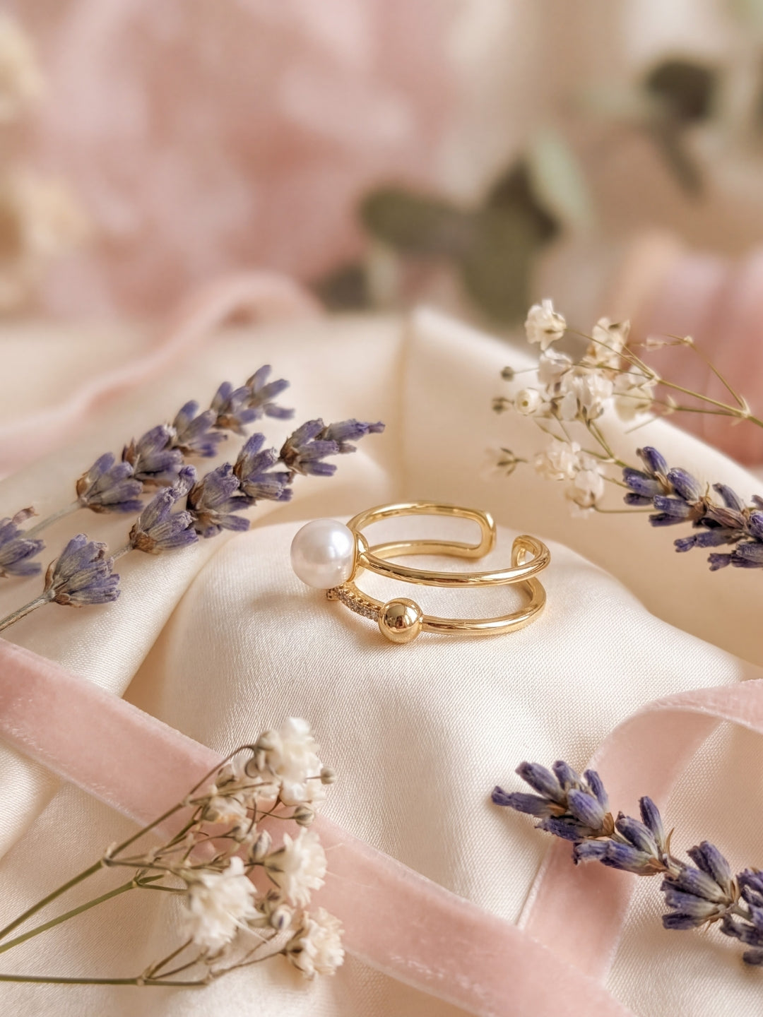 White Pearl Halo Ring