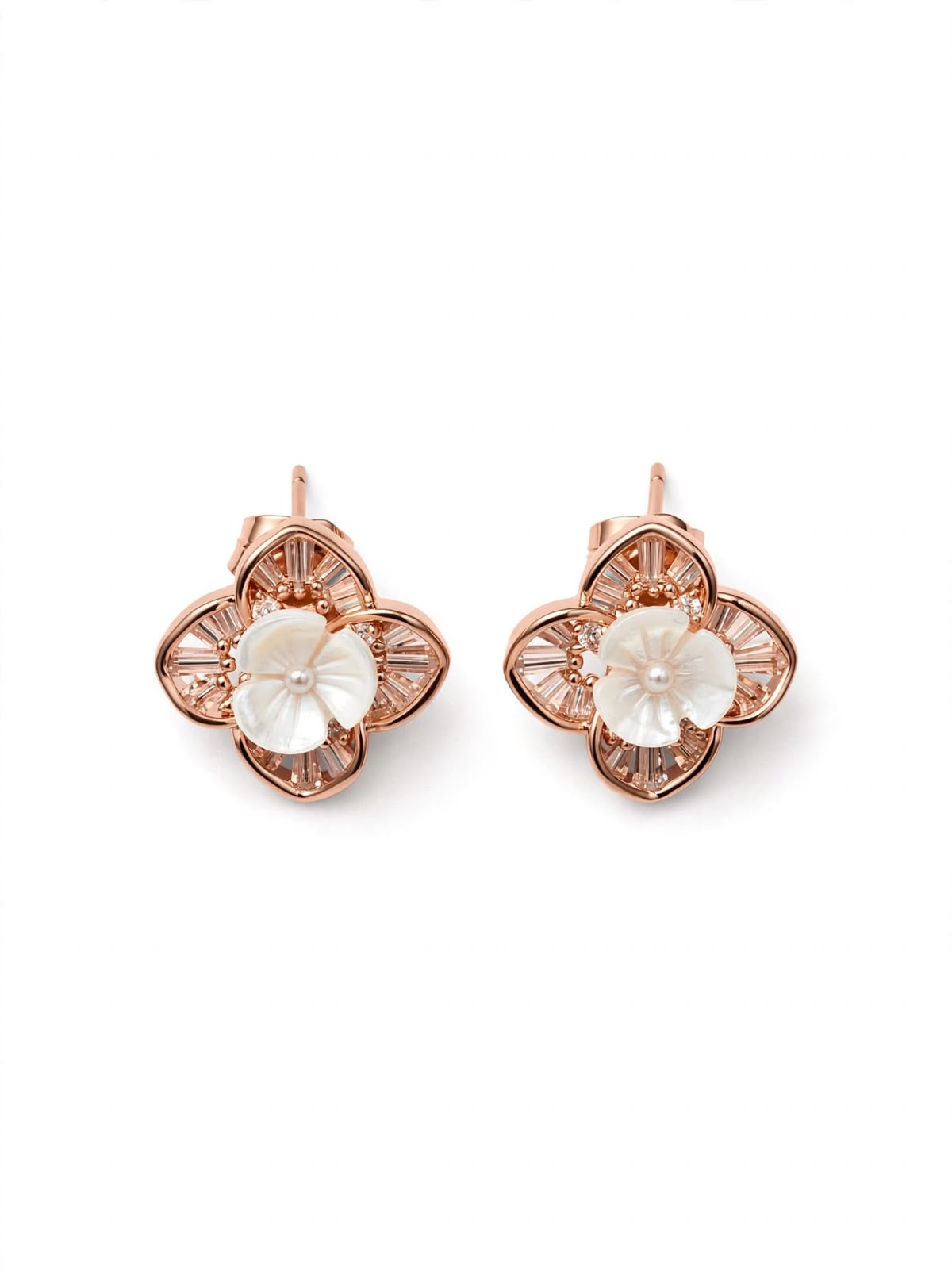 Rose Gold Petal Flower Stud Earrings