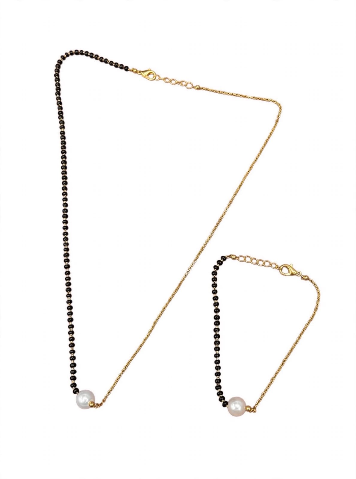 Pearl Charm Mangalsutra & Hand Bracelet Set
