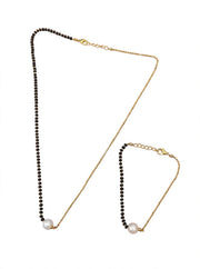 Pearl Charm Mangalsutra & Hand Bracelet Set